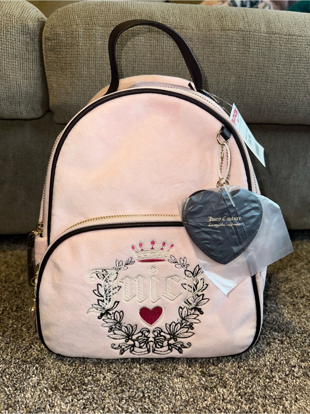 Juicy Couture Blush Pink Mini Backpack with Heart Charm